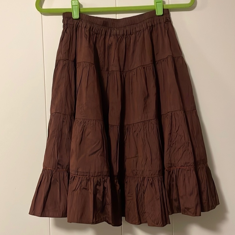 Calypso by Christian’s Gelle Rust 4 Tier Taffeta- Silk Feel Skirt Size XS